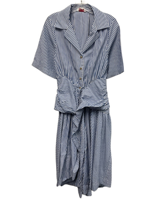 Rosie Assoulin Size 6 Blue & White Cotton Striped Short Sleeve Button Up Dress Blue & White / 6