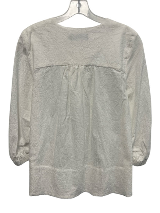 Pomander Place Size M White Cotton Long Sleeve 1/4 Zip Textured Top White / M