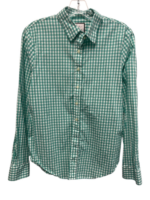 The Shirt Rochelle Behrens Size M Green & White Cotton Gingham Long Sleeve Top Green & White / M