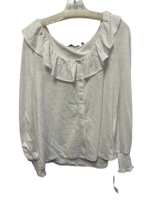 Boden Size 8 White Cotton Wide Neck Long Sleeve Ruffle collar Buttons Top White / 8