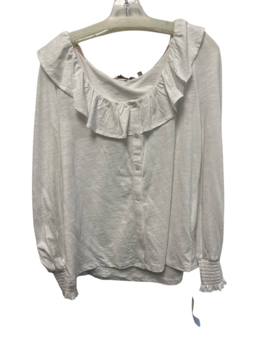 Boden Size 8 White Cotton Wide Neck Long Sleeve Ruffle collar Buttons Top White / 8
