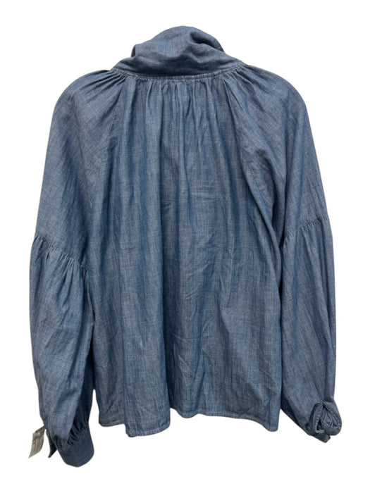 Antoinette Poisson Size 38 Medium Wash Cotton Denim Long Sleeve Tie Neck Top Medium Wash / 38