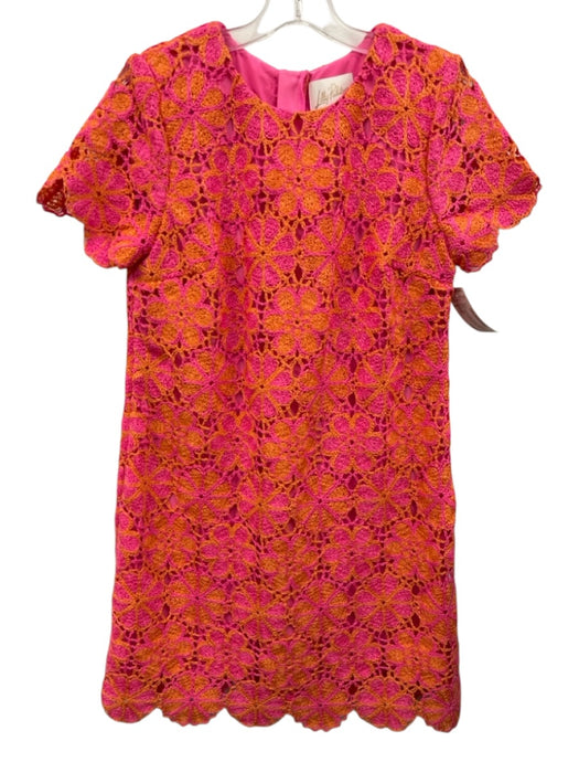 Lilly Pulitzer Size S Pink & Orange Acrylic Blend Short Sleeve Knit Floral Dress Pink & Orange / S