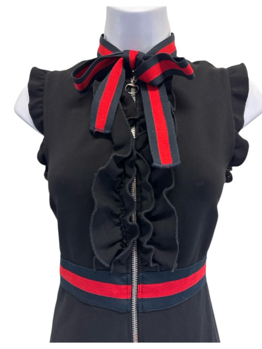 Gucci Size XS Black Viscose Blend web Ruffles Sleeveless Neck Tie Dress Black / XS
