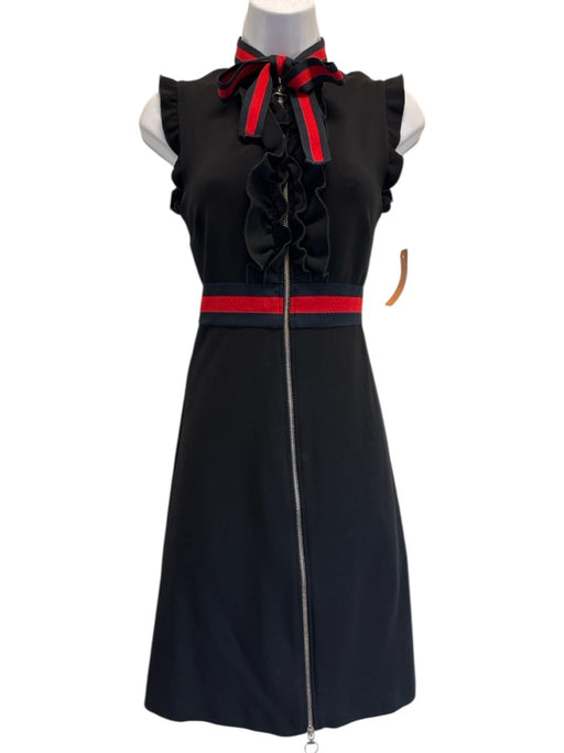 Gucci Size XS Black Viscose Blend web Ruffles Sleeveless Neck Tie Dress Black / XS