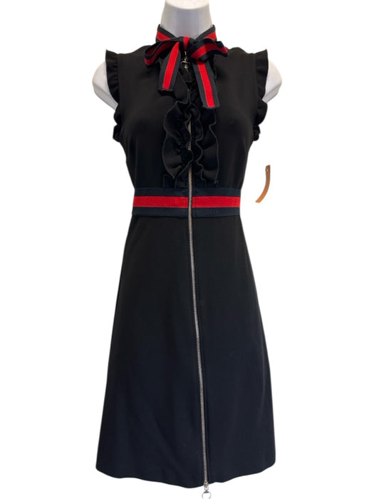 Gucci Size XS Black Viscose Blend web Ruffles Sleeveless Neck Tie Dress Black / XS