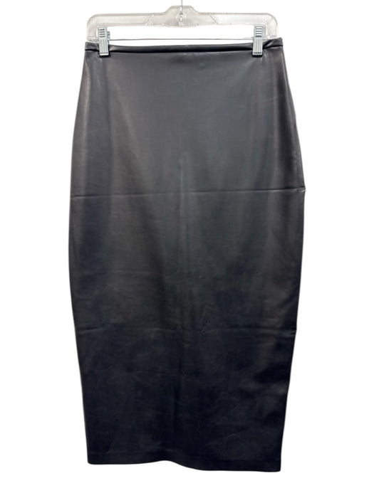 Norma Kamali Size M Black PU Leather Side Zip Back Slit Pencil Midi Skirt Black / M