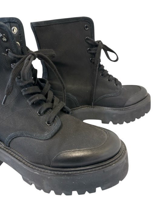 Celine Shoe Size 39 Black Textile & Leather Upper Logo Combat Platform Boots Black / 39