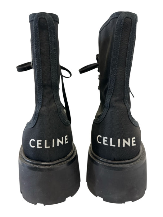 Celine Shoe Size 39 Black Textile & Leather Upper Logo Combat Platform Boots Black / 39