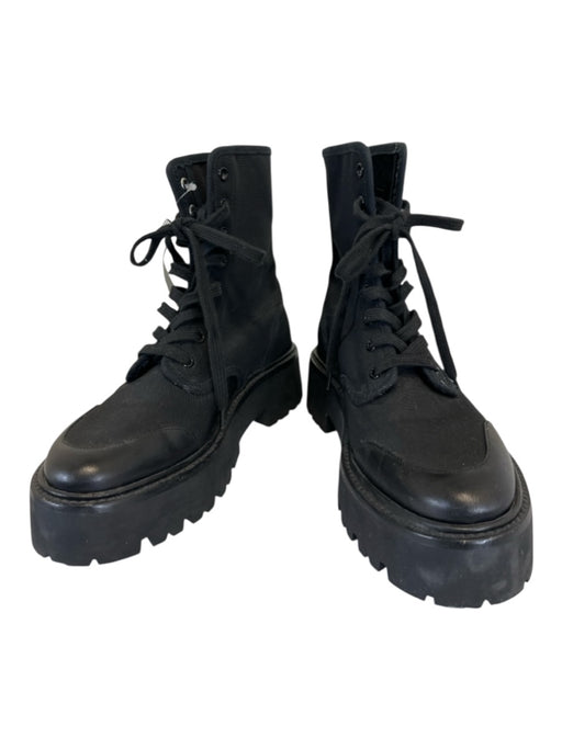 Celine Shoe Size 39 Black Textile & Leather Upper Logo Combat Platform Boots Black / 39