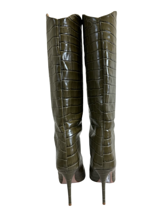 Schutz Shoe Size 9 Olive Green Leather Upper Croc Embossed Stiletto Boots Olive Green / 9