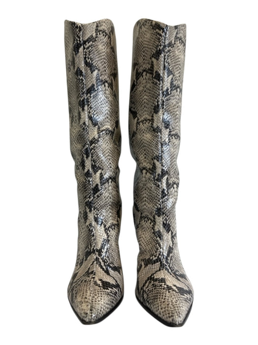 Schutz Shoe Size 9 Beige & Black Leather Upper Snake Embossed Python Print Boots Beige & Black / 9