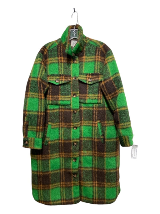 DRA Size XS Green & Brown Polyester Blend Plaid Buttons Shacket Coat Green & Brown / XS