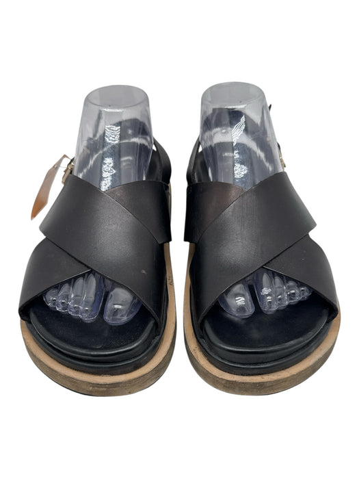 Alohas Shoe Size 38 Black & Beige Leather Criss Cross Open Toe Slingback Sandals Black & Beige / 38