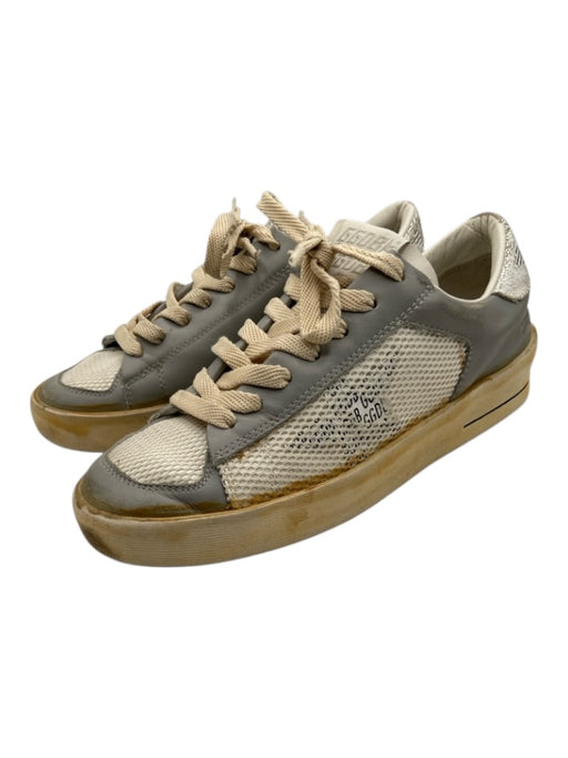 Golden Goose Shoe Size 37 Gray & Cream Leather & Netting Low Top Sneakers Gray & Cream / 37