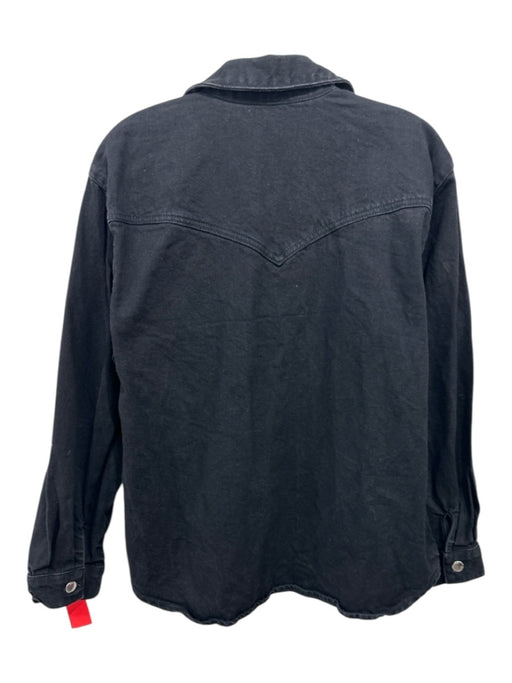 Zara Size S Black Cotton Denim Fringe Detail Western Buttons Rhinestone Jacket Black / S