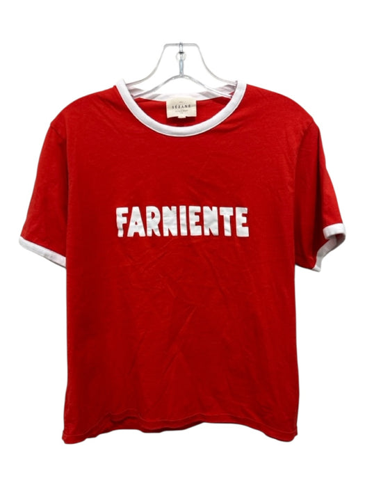 Sezane Size M Red & White Cotton Short Sleeve Text T Shirt Top Red & White / M