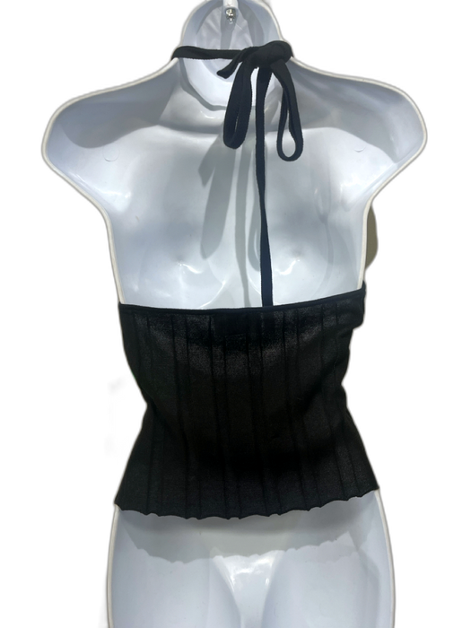 Dissh Size S Black Viscose Ribbed Knit Halter Top Black / S
