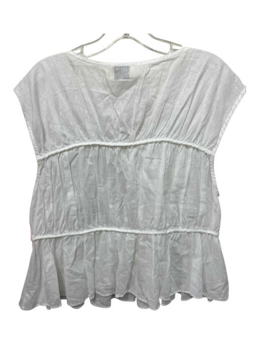 Dissh Size 4 White Semi Sheer Pleat Detail Cap Sleeve Piping Top White / 4