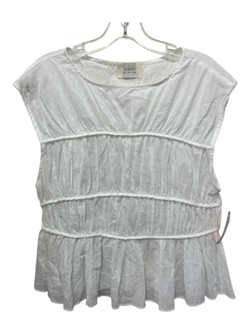 Dissh Size 4 White Semi Sheer Pleat Detail Cap Sleeve Piping Top White / 4