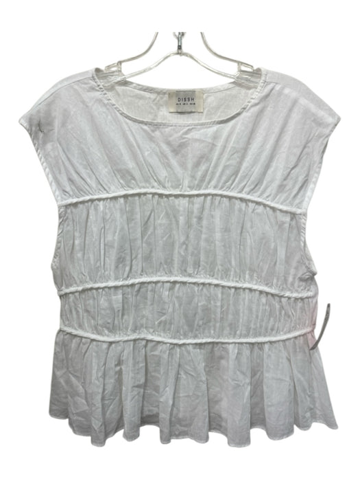 Dissh Size 4 White Semi Sheer Pleat Detail Cap Sleeve Piping Top White / 4