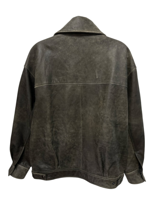 Quince Size S Brown Gray Sheep Leather Collar Distressed Finish Zip Up Jacket Brown Gray / S