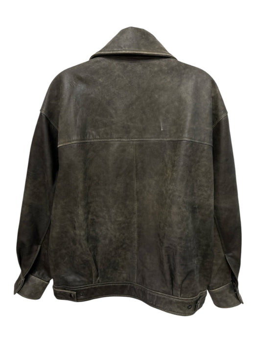 Quince Size S Brown Gray Sheep Leather Collar Distressed Finish Zip Up Jacket Brown Gray / S