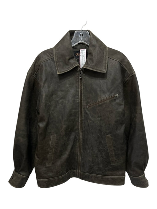 Quince Size S Brown Gray Sheep Leather Collar Distressed Finish Zip Up Jacket Brown Gray / S