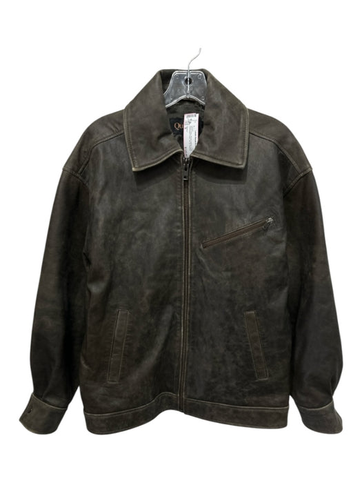 Quince Size S Brown Gray Sheep Leather Collar Distressed Finish Zip Up Jacket Brown Gray / S