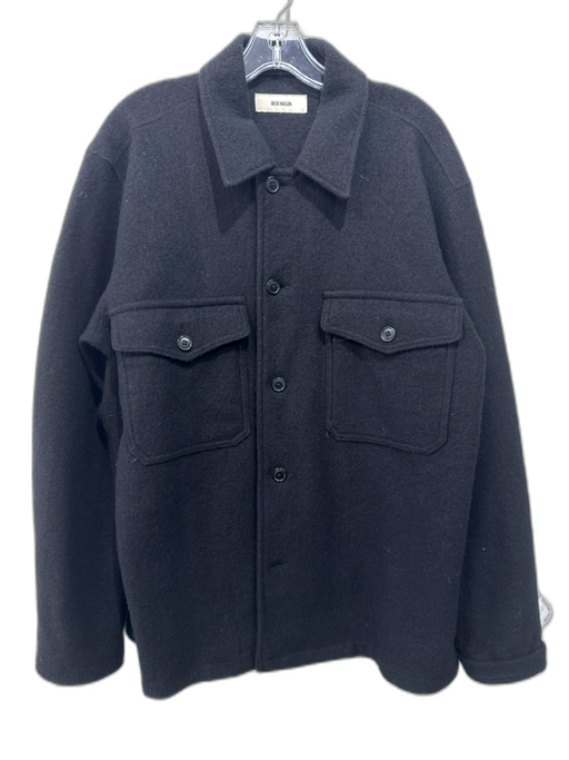 Buck Mason Size L Black Wool Collar Felted Wool Button Up Jacket Black / L