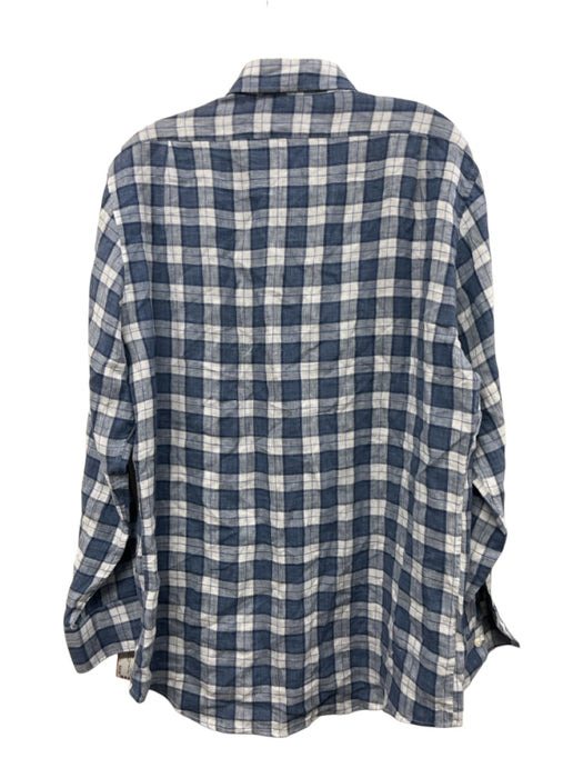 Sid Mashburn Size M Blue, Gray & White Linen Plaid Button Down Long Sleeve Shirt Blue, Gray & White / M