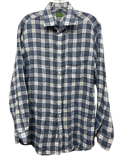 Sid Mashburn Size M Blue, Gray & White Linen Plaid Button Down Long Sleeve Shirt Blue, Gray & White / M