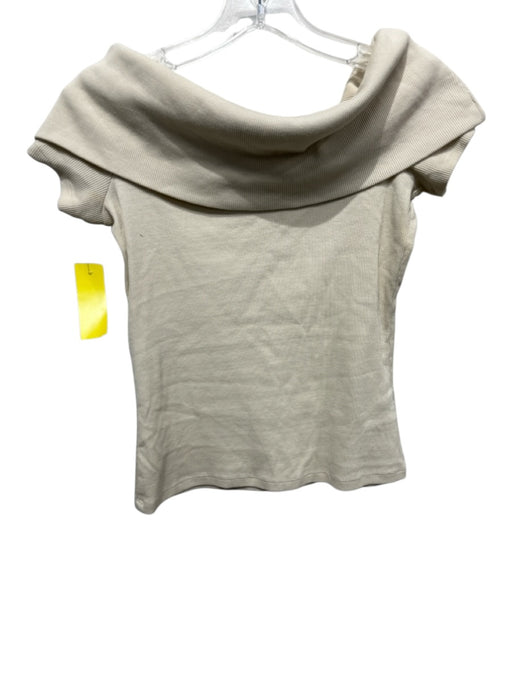 Sezane Size S Cream Beige Cotton Ribbed Knit Off Center Foldover Top Cream Beige / S