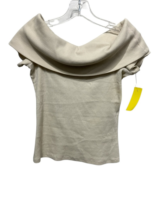 Sezane Size S Cream Beige Cotton Ribbed Knit Off Center Foldover Top Cream Beige / S