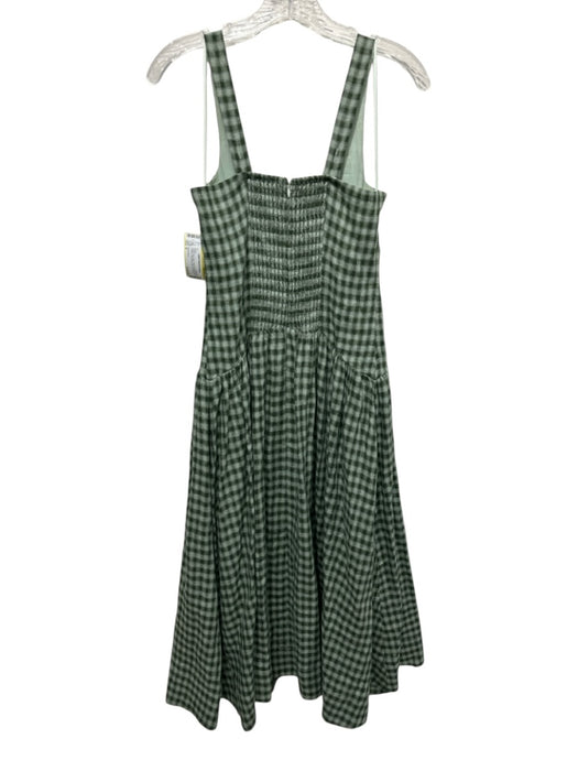 Reformation Size 6 Green Print Linen Plaid Smocked Back Cupped Sleeveless Dress Green Print / 6