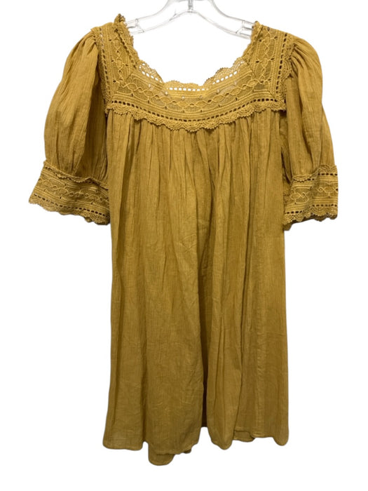 Doen Size S Mustard Yellow Cotton Lace Crinkle Half Sleeve Dress Mustard Yellow / S