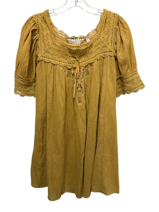 Doen Size S Mustard Yellow Cotton Lace Crinkle Half Sleeve Dress Mustard Yellow / S