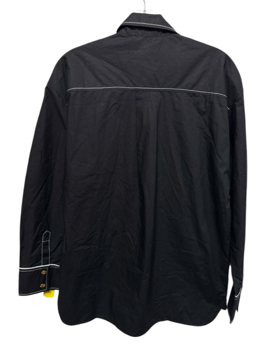 Ganni Size S / 36 Black Cotton Button Down Collar Stitching Detail Top Black / S / 36