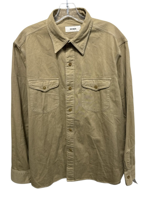 Buck Mason Size L Khaki Beige Cotton Pockets Collar Long Sleeve Top Khaki Beige / L