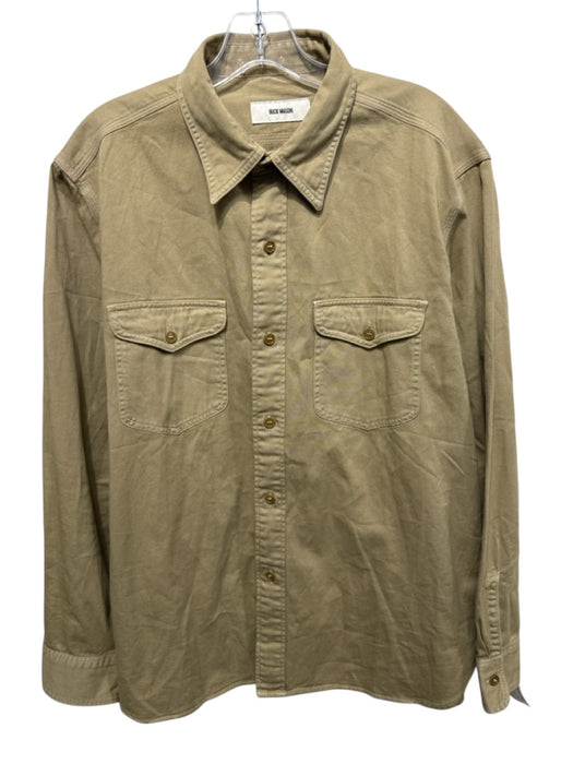 Buck Mason Size L Khaki Beige Cotton Pockets Collar Long Sleeve Top Khaki Beige / L