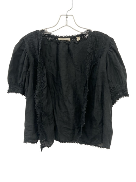 Doen Size S Black Ramie Lace Detail Button Down short sleeve Top Black / S