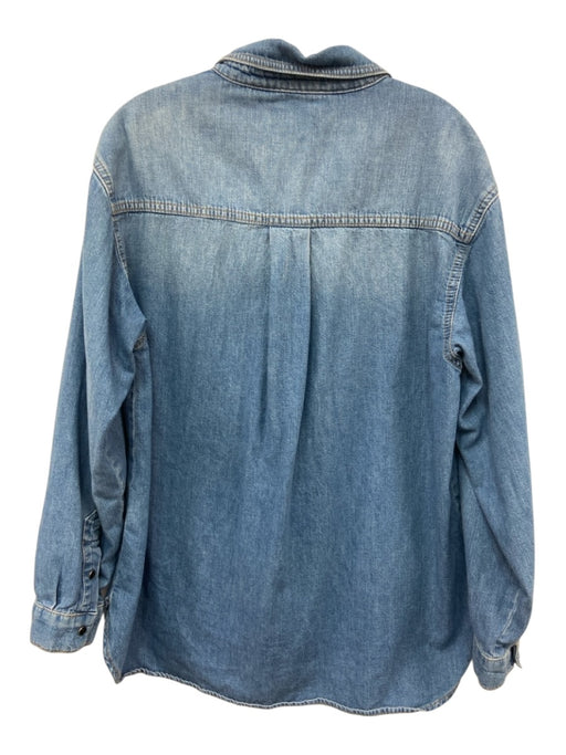 Anine Bing Size L Medium Wash Denim Cotton Snaps Pocket Collared Long Sleeve Top Medium Wash Denim / L