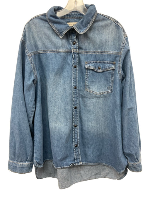 Anine Bing Size L Medium Wash Denim Cotton Snaps Pocket Collared Long Sleeve Top Medium Wash Denim / L