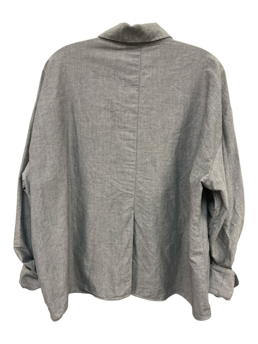 Djerf Avenue Size L Light Chambray Cotton Button Down Pocket Collared Top Light Chambray / L
