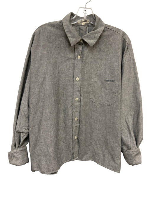 Djerf Avenue Size L Light Chambray Cotton Button Down Pocket Collared Top Light Chambray / L