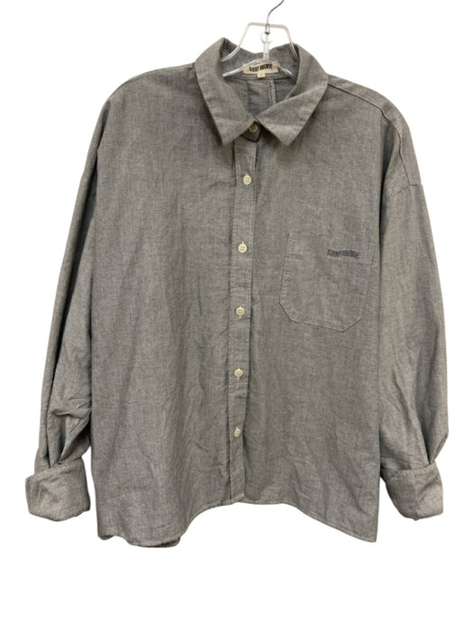 Djerf Avenue Size L Light Chambray Cotton Button Down Pocket Collared Top Light Chambray / L