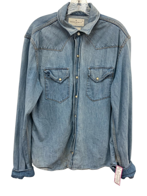 Imogene + Willie Size L Light Wash Denim Cotton Denim Snaps Collared Top Light Wash Denim / L