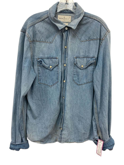Imogene + Willie Size L Light Wash Denim Cotton Denim Snaps Collared Top Light Wash Denim / L
