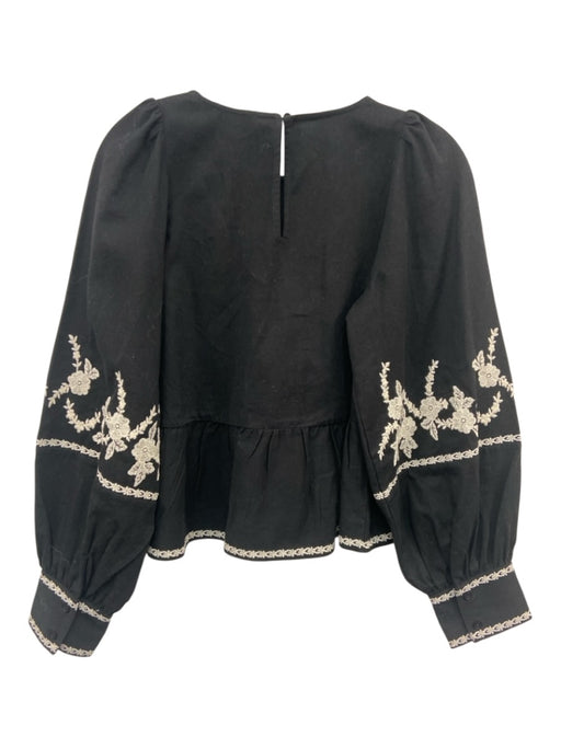 Sezane Size 34 Black & White Cotton Embroidered Floral Long Sleeve Top Black & White / 34