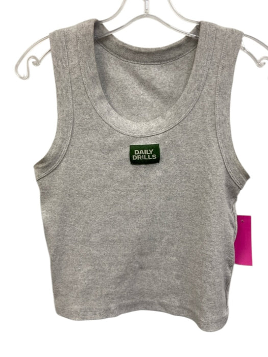 Daily Drills Size S Light Gray & Gray Cotton Ribbed Scoop Neck Sleeveless Top Light Gray & Gray / S